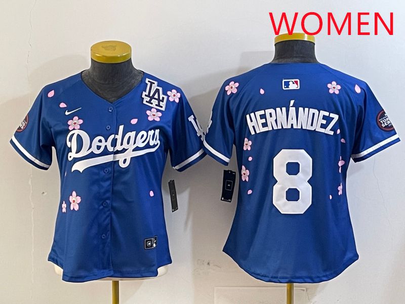 Women Los Angeles Dodgers 8 Hernandez Blue Sakura Edition 2025 Nike MLB Jersey style 7